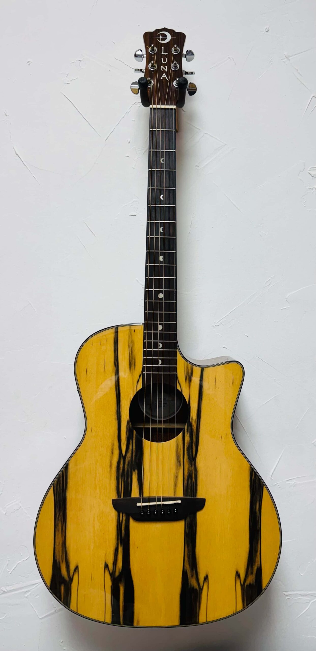 Luna Guitars Gypsy Exotic Black and White Ebony Grand Concert USED